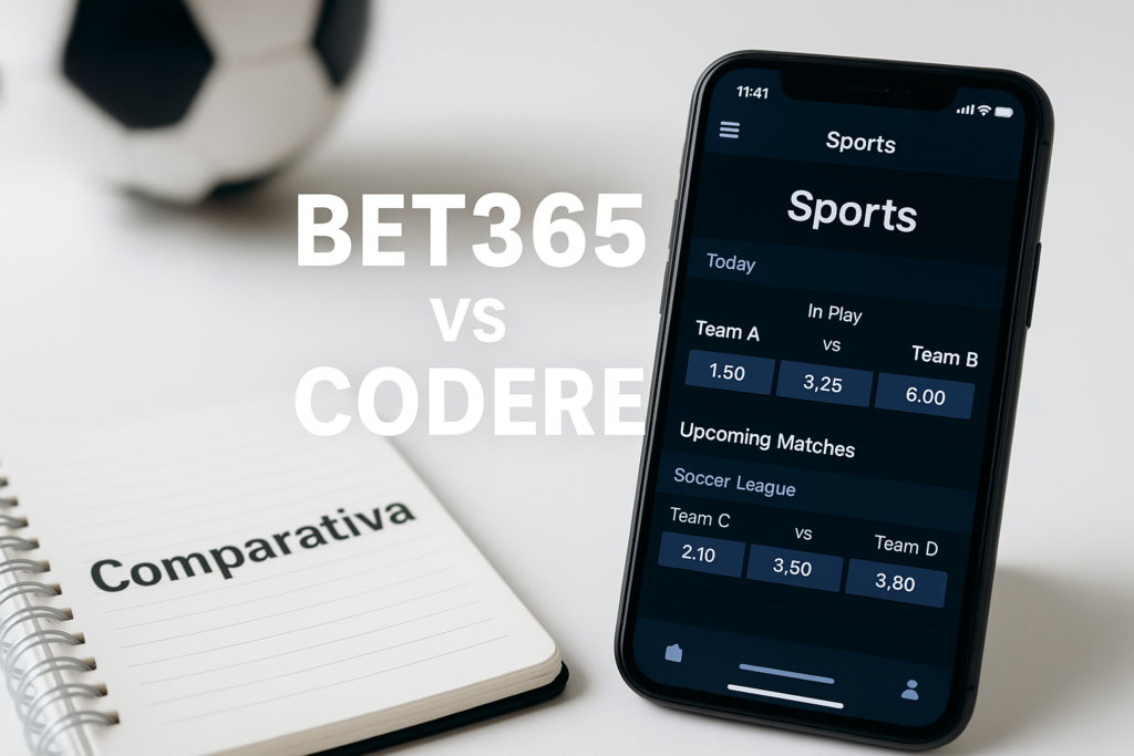 Comparativa Bet365 vs Codere en México mostrada en un teléfono móvil con apuestas deportivas