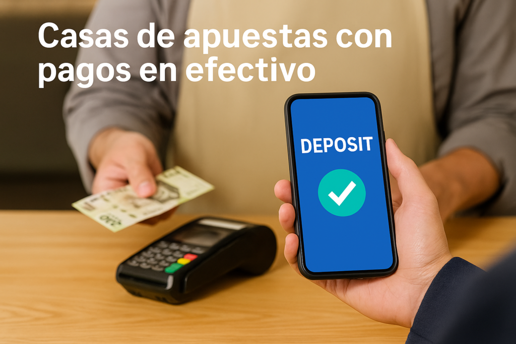 Casas de apuestas con pagos en efectivo en México mostrando un depósito presencial desde un teléfono móvil