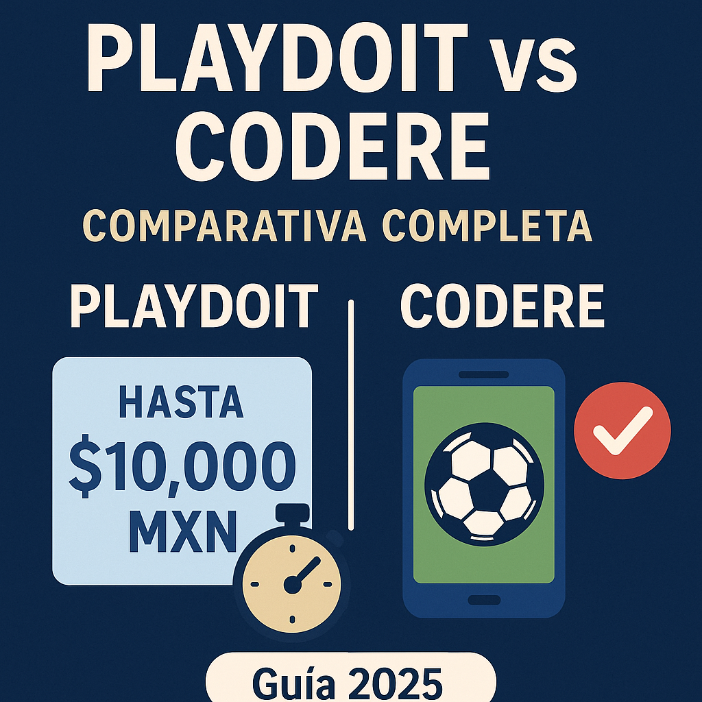 Comparativa Playdoit vs Codere 2025 con bono de $10,000 MXN, análisis de cuotas y características principales de ambas casas de apuestas.