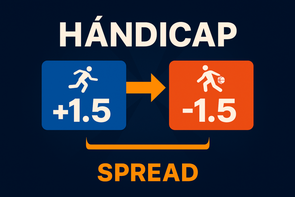 Ilustración explicativa del hándicap en apuestas deportivas con ejemplos +1.5 y -1.5