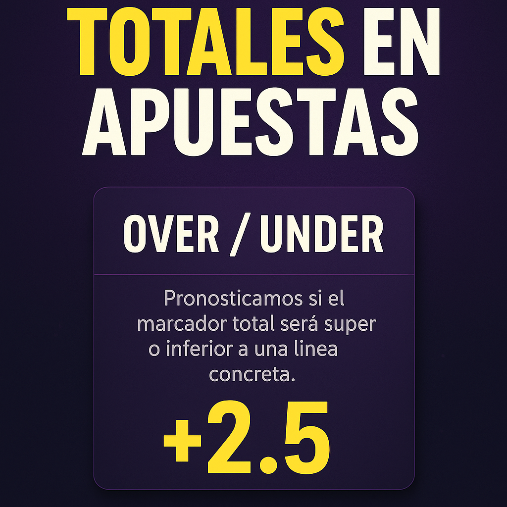 Ilustración sobre totales en apuestas mostrando Over / Under con una línea de +2.5 goles o puntos.