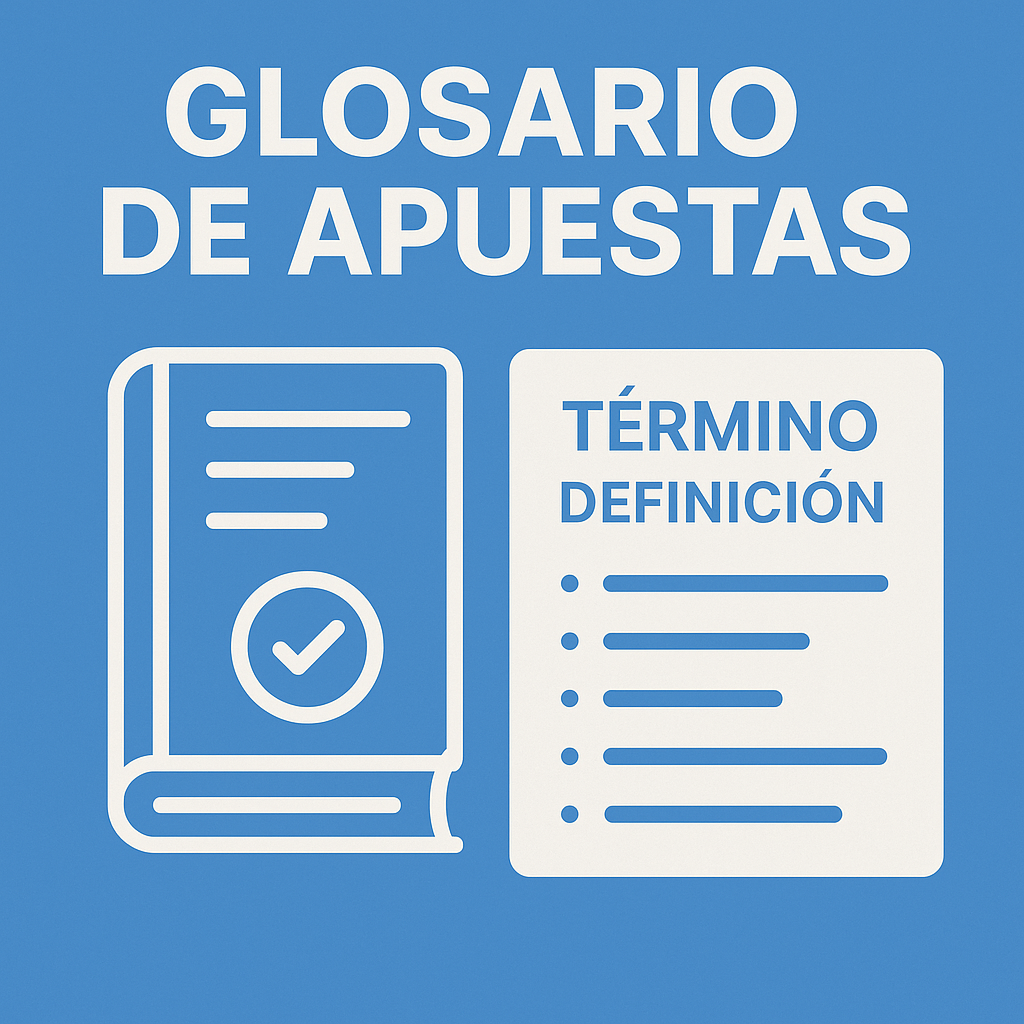 Infografía titulada “Glosario de Apuestas” con iconos de libro y lista de términos, representando definiciones de vocabulario de apuestas deportivas.