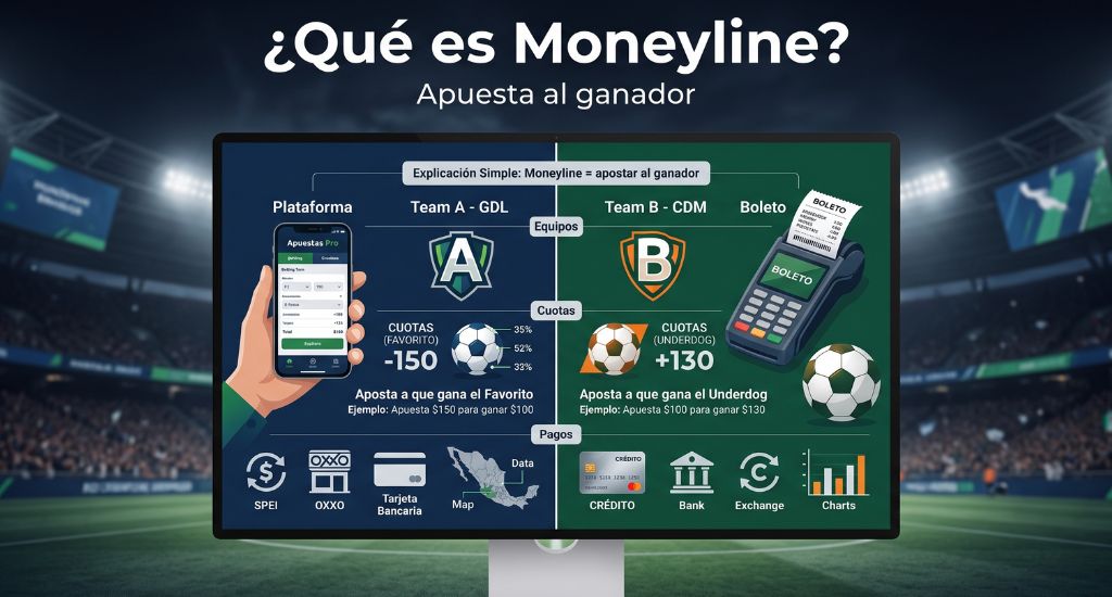 Explicación visual de Moneyline como apuesta directa al ganador en deportes